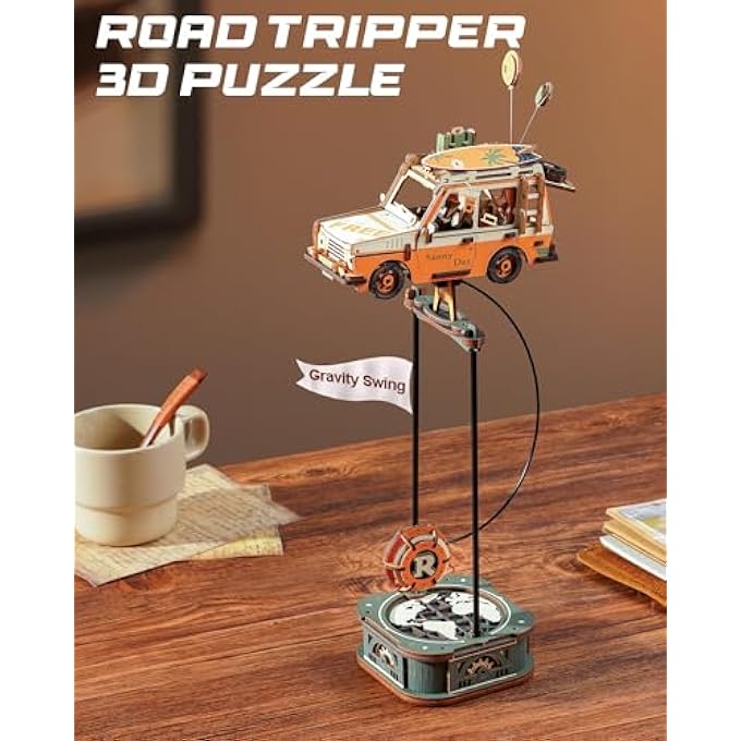 PENDULUM BALANCE TOY, 3D WOODEN PUZZLES FOR ADULTS, RETRO ROAD TRIPPER CAR, DIY CRAFT WOOD PUZZLE KIT, UNIQUE GIFT FOR MEN WOMEN - Image 2